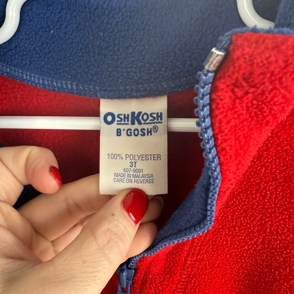 OshKosh B'Gosh Toddler‎ Fleece Pullover 3T Red Quarter Zip Retro Style 90w